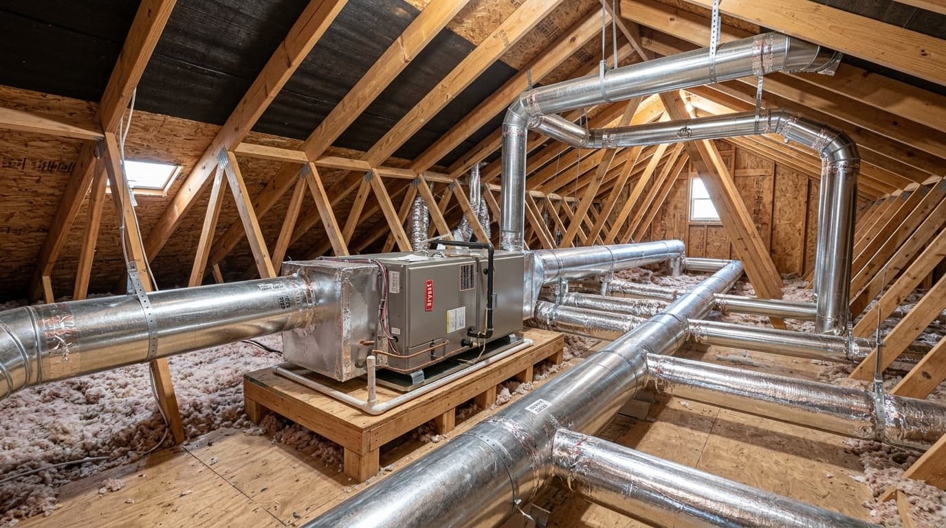 Newly installed residential HVAC ductwork
