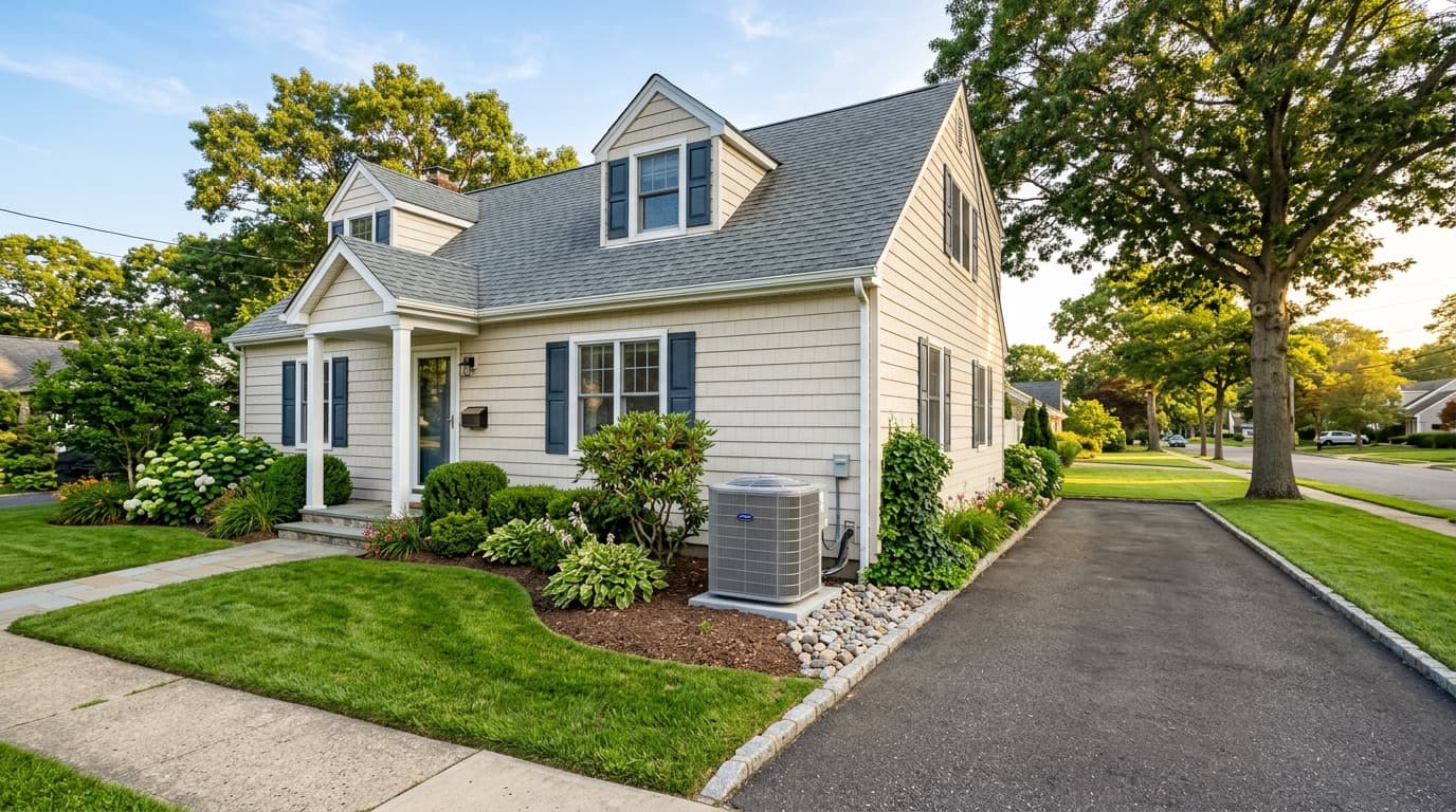 HVAC unit beside a Long Island home